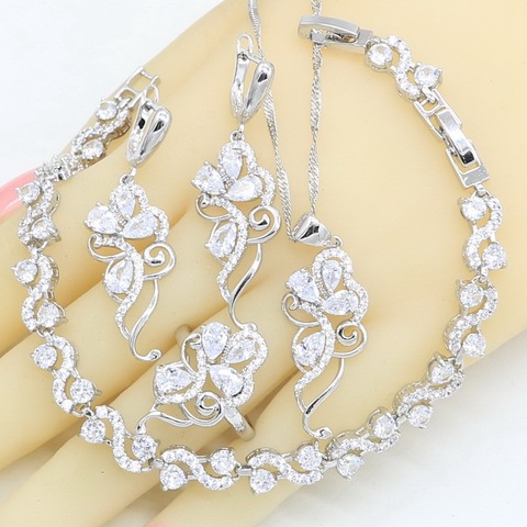 925 Silver Jewelry Sets For Women White Topaz Bracelet Necklace Pendant Earrings Ring Birthday Gift ► Photo 1/6