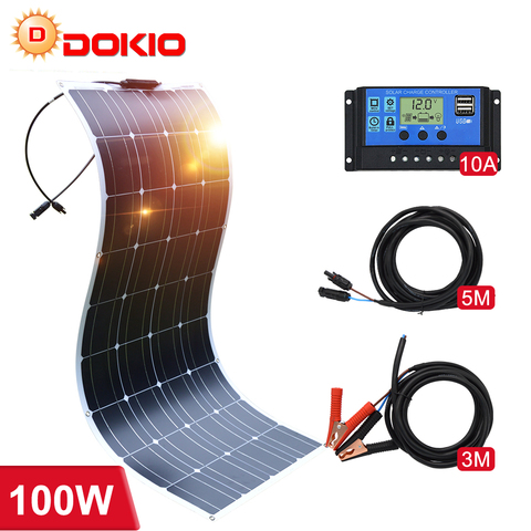 Dokio 12V 100W 200W Flexible Solar Panel For Car/Boat/ Home Monocrystalline 18V Solar Battery Waterproof  Solar Panel China ► Photo 1/6