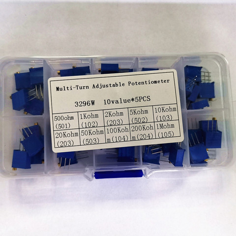 50pcs/lot 3296W series 500R 1K 2K 5K 10K 20K 50K 100K 200K 1M multi-turn potentiometer 10K Variable resistors With box set ► Photo 1/6