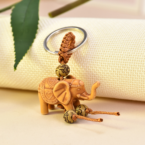 Women Men Lucky Wooden Elephant Carving Pendant Keychain Religion Chain Key Ring Keyring Jewelry Wholesale cute keychain ► Photo 1/6