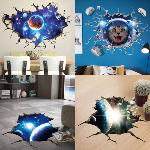 3D Broken Wall Cosmic Space Wall Sticker Home Decor Living Room Bedroom Floor Decoration Vinyl Decorative Covering Stickers ► Photo 1/6