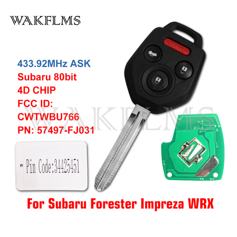 For Subaru WRX STI Forester Impreza XV Crosstrek 2013 2014 2015 2016 2017 2022 433MHz G CHIP Remote Car Key Fob CWTWBU766 ► Photo 1/3