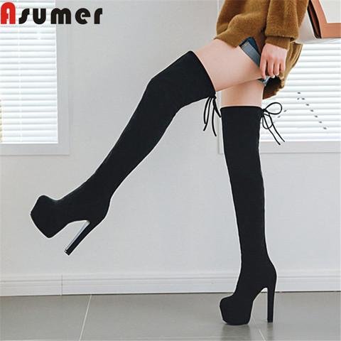 ASUMER 2022 new over the knee boots women round toe thigh high stretch boots sexy super high heels platform women boots big size ► Photo 1/6