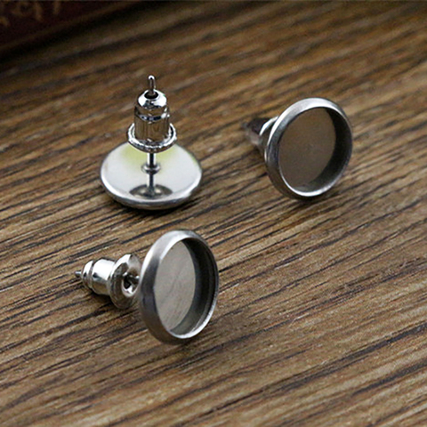 (Never Fade) 20pcs 6mm 8mm 10mm Stainless Steel Earring Base Studs Ear Cameo Settings Cabochon Base Tray Blank (With Back) ► Photo 1/3