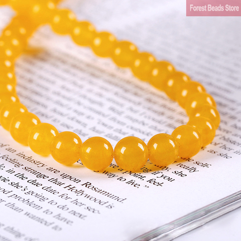 Natural Stone AAA Yellow Chalcedony Jades Spacer Round Beads DIY Bracelet Necklace for Jewelry Making 15