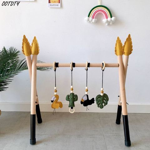 1Set Nordic Style Baby Gym Play Nursery Sensory Ring-pull Toy Wooden Frame Infant Room Toddler Baby Toy Rack Gift Kids Room 0-3M ► Photo 1/6