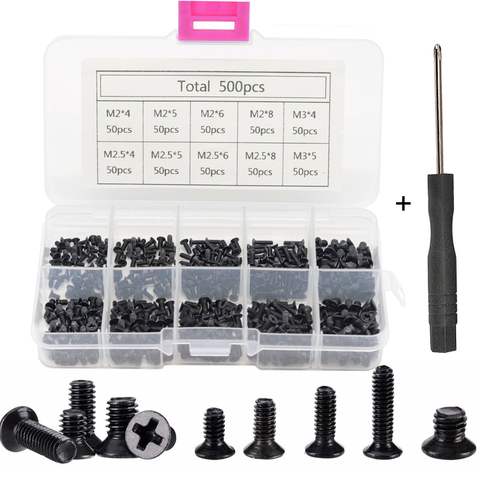 250Pcs/500Pcs M2 M2.5 M3 KM Screw Flat Head Phillips Screws Laptop Notebook Screws Set Kit for computer small screw ► Photo 1/6