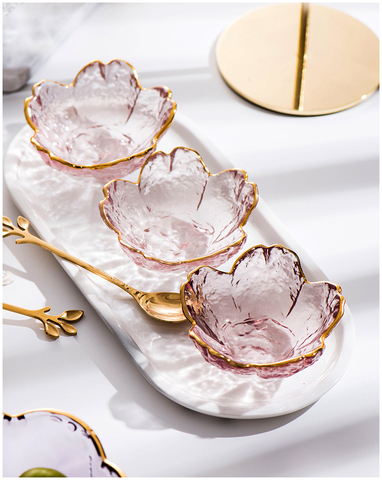 Small Glass Dish Nordic Style Gold Inlay Glass Sauce Bowl Mini Japanese Cherry Blossoms Seasoning Plate For Ice Cream Fruit Sala ► Photo 1/6