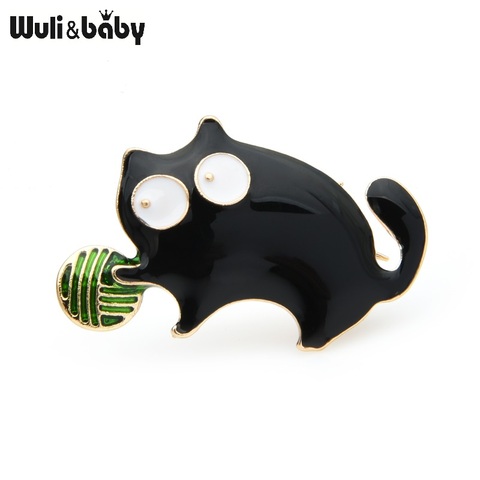 Wuli&baby Cute Small Fat Playing Ball Cat Brooches Women Alloy Enamel Cat Animal Party Casual Brooch Pins ► Photo 1/3