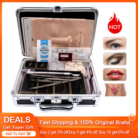 Tattoo Kit Permanent Makeup Eyebrow Microblading Kit 3D Practice Skin Ink Ring Cup Manual Pen Beauty Kit Set Beginners Tools ► Photo 1/6