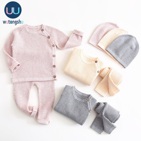 Baby Boy Girl Clothes Sets Autumn Winter Solid Newborn Baby Girl Clothing Long Sleeve Tops + Pants Outfits Casual Baby Pajamas ► Photo 1/6