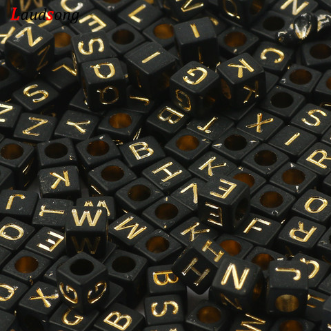 100/200/300/400/500pcs Black and Gold Mixed Letter Acrylic Beads Square Alphabet Beads For Jewelry Making Diy Bracelet Necklace ► Photo 1/6