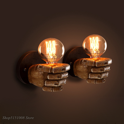 Retro Right Hand Fist Resin Wall Lamp Loft Industrial Wind Decoration Antique Wall Light E27 Bedroom Light Sconce Led Fixtures ► Photo 1/5