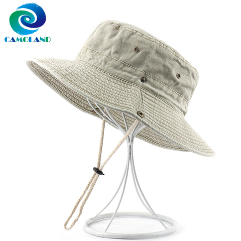 CAMOLAND 100% Cotton Boonie Hat Women Men Summer UPF 50+ Sun Hats Men Bob Panama Caps Fishing Hats Female Washed Beach Hat ► Photo 1/6