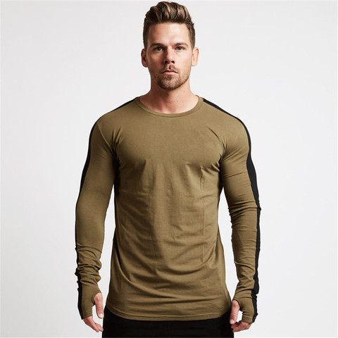 Long sleeve Cotton tshirt Running Sport T-shirt Men Gym Fitness Workout Skinny Tees Tops Spring Male Jogging Training Clothes ► Photo 1/6
