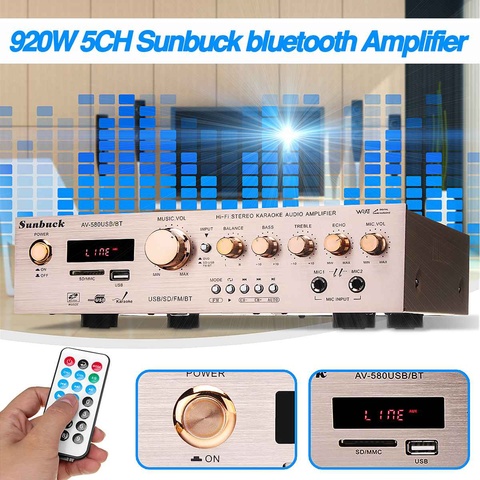920W 220V Bluetooth HiFi Amp Stereo AV Surround Digital Amplifier FM Karaoke Cinema 5CH Home Theater Amplifiers Home Amplifiers ► Photo 1/6