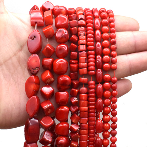 Natural Stone Red Coral Beads Irregularity Geometry Round Square  Shape Spacer Beads For Jewelry Making DIY Bracelet Necklace ► Photo 1/6