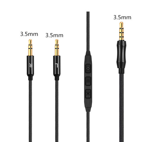 Headphone Replaced Cable 3.5mm To Double 3.5mm Black mic volume adjustment earphone audio cable1.5M ► Photo 1/6