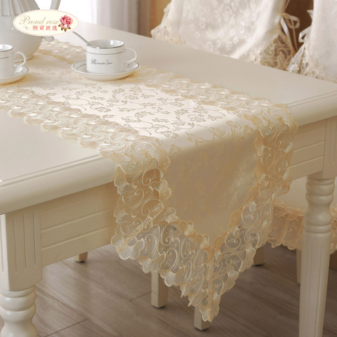 Proud Rose Lace Table Runner Tablecloth Korean Style Bed Runner Beige TV Cabinet Cover Towel Bed Flag Wedding Decoration ► Photo 1/6