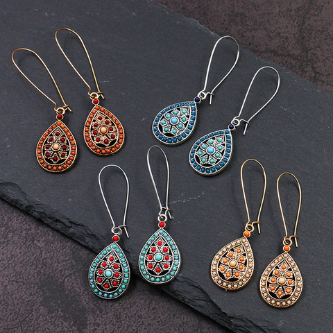 Vintage Boho India Ethnic Water Drip Hanging Dangle Drop Earrings for Women Female 2022 New Wedding Party Jewelry Accessories ► Photo 1/6