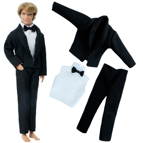 1 Set Men Outfit Coat + Vest + Trousers Bow Formal Black Suit Tuxedo Wedding Party Wear Accessories Clothes for Barbie Ken Doll ► Photo 1/6