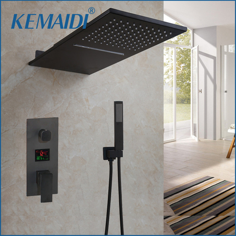 KEMAIDI Matte Black  Shower Faucet Shower Rainfall Tub  Bathtub Rain Square Shower Head Waterfall Shower Faucet Set ► Photo 1/6