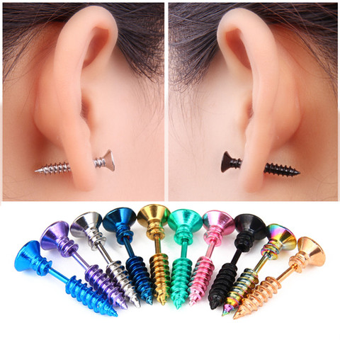 punk stainless steel Screw stud earrings for men black Golden earrings e-girl pendientes hombre 2022 bijoux jewelry accessories ► Photo 1/6