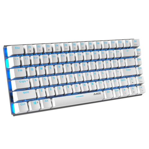 Ajazz AK33 Mechanical keyboard 82 Keys USB Wired Gaming Keyboard with  Backligh for Tablet Desktop Computer (Blue Backlit Blue Switch, White)