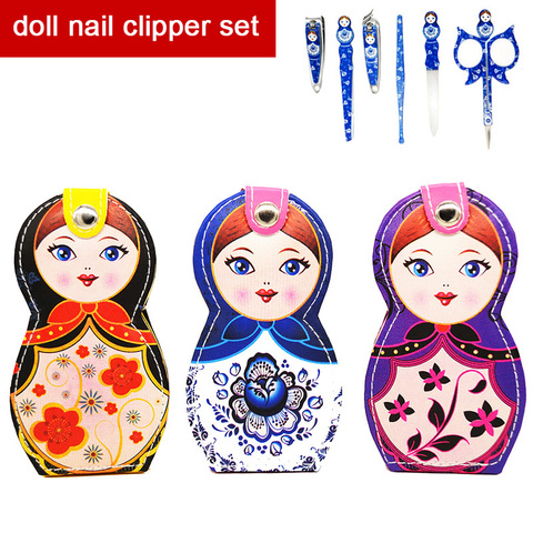 ANGNYA Fashion 6Pcs/Set Russian dolls Manicure Cleaner Boxes Cuticle Clipper Stainless Steel Kits Pedicure Pro Nail Salon Tool ► Photo 1/5