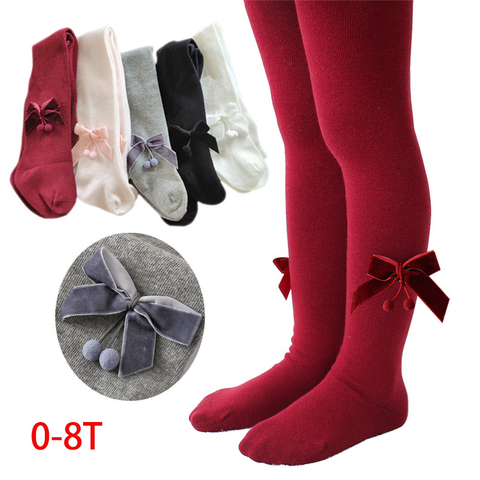 Soft breathable little girls pantyhose fall wide velvet bowknot design tights for girls stocking clothes warm children pants 2-8 ► Photo 1/1