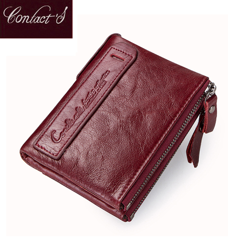 2022 Fashion Genuine Leather Women Wallet Bi-fold Wallets Red ID Card Holder Coin Purse With Double Zipper Small Women's Purse ► Photo 1/6