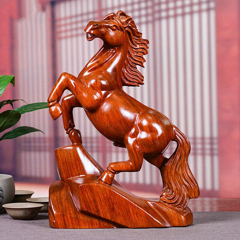 Lucky Handmade Rosewood Ebony Horse Nostalgic Home Decor Vintage Timber Figurine Success Wealth Animal Statue ► Photo 1/6