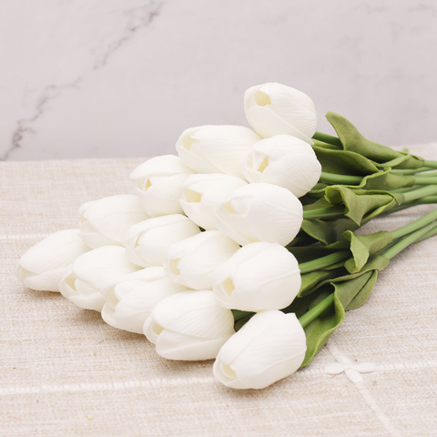 10pcs PU Bouquet Artificial Flowers Tulips White Latex Real Touch Bedroom Living Room Decoration Fake Flower Home Wedding Decor ► Photo 1/6