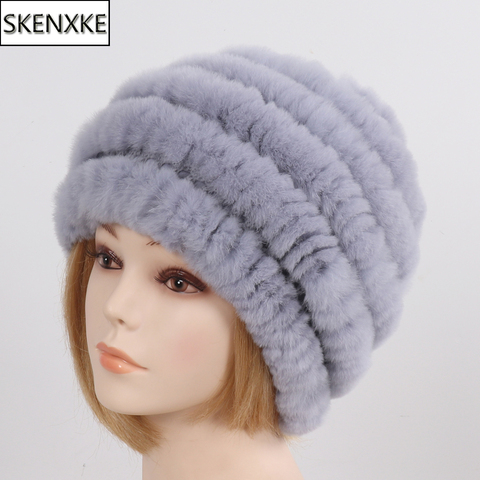 2022 Russia Winter Real Fur Hat Women Knitted Real Rex Rabbit Fur Bomber Hats Lady Natural Warm 100% Genuine Rex Rabbit Fur Cap ► Photo 1/6