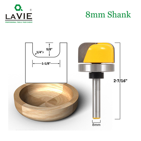 LAVIE 1pc 8mm Shank 1-1/8 Diameter Bowl Tray Router Bit Round Nose Milling Cutter with Bearing for Wood Woodworking C08-044FX ► Photo 1/6