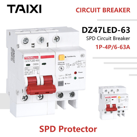 SPD Surge Protector Lightning Protector 2 Pole DZ47LE Circuit Breakers RCBO RCCB MCB RCD 16A 20A 25A 32A 40A 50A 63A DZ47LED ► Photo 1/6