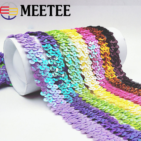 10Yards Meetee 2cm Sequins Lace Ribbon Gold Silver Elastic Lace Trim Stretch Fabric Dance Dress Paillette DIY Sewing Accessories ► Photo 1/6