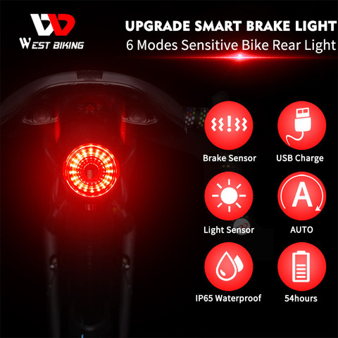 Smart Bicycle Flashlight MTB Road Bike Rear Light Auto Start/Stop Brake Sensing IPX6 Waterproof LED Charging Cycling Taillight ► Photo 1/6