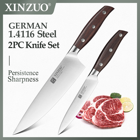 XINZUO German Din 1.4116 Stainless Steel 2 Pieces Kitchen Knife Set Utility Chef Knife Pro Slicing Meat Vegetable Cutter ► Photo 1/6