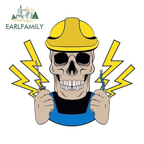 EARLFAMILY 13cm For Engineer Electricity Skull Vinyl Material Car Stickers Laptop Decal Windows Car Door Protector Decor ► Photo 1/6