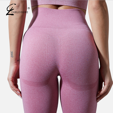 CHRLEISURE Seamless Push Up Sports Seamless Workout Leggings For