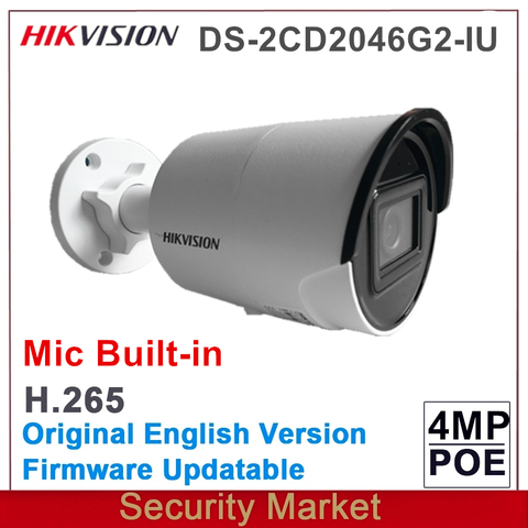 Original hikvision new arrival 4MP DS-2CD2046G2-IU POE AcuSense IP IR microphone mic built in Fixed Mini Bullet Network Camera ► Photo 1/1