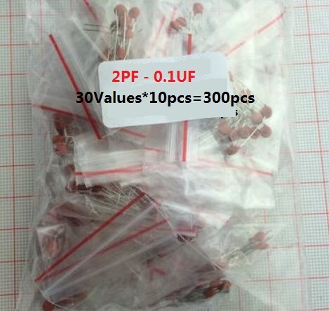 2pf to 0.1uf Ceramic capacitor kit 300PCS=30 Values*10pcs 50V 10/15/20/470/103/104/472/473/p/pf Assorted kit set Assortment pack ► Photo 1/1