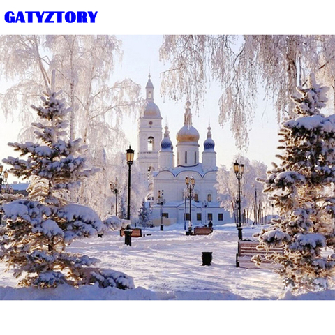GATYZTORY Frame Snow Scene DIY Painting By Numbers Kit Landscape Wall Painting Unique Gift Acrylic Paint By Numbers For Home Art ► Photo 1/6