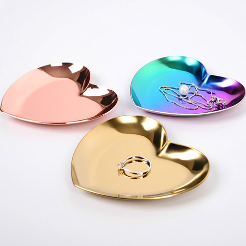 Heart-shaped Jewelry Plate Nordic Ins Gold Jewelry Ring Tray Metal Jewelry Storage Display Tray Decorative Love Plate ► Photo 1/6