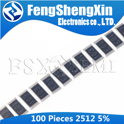 100pcs/lot 2512 smd Chip Resistor 5% 0R-1M R001 R010 R100 R020 1R 10R 100R 1K 10K 100K 470R 47K 4.7K 1M ohm ► Photo 1/6