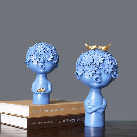 Kids Room Decorations Creative Boy With Bird Figurines Resin Little Bust Statue Kids Room Decor Accessories TV Cabinet Ornaments ► Photo 1/6