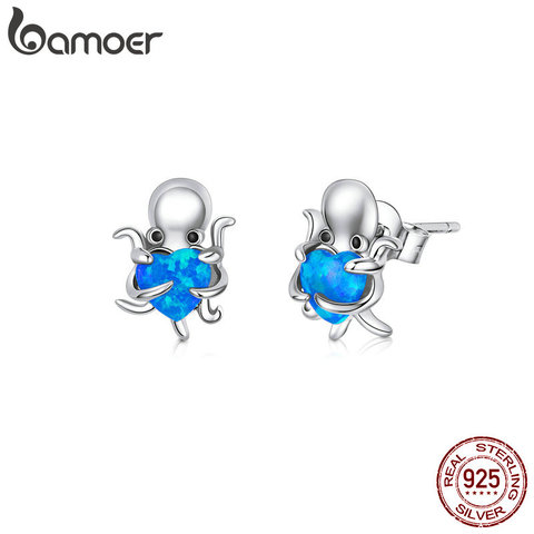 bamoer Real 925 Sterling Silver Octopus Heart Opal Stud Earrings for Women Statement Fine Jewelry Brinco 2022 Bijoux SCE881 ► Photo 1/6