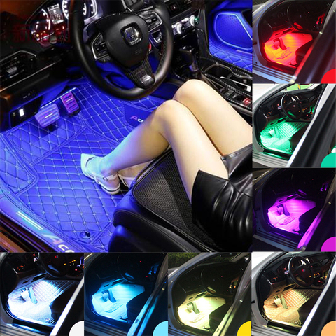 LED Car Foot Light Ambient Lamp Remote/Music/Voice Control Interior Floor Foot Decoration Light Cigarette LED Atmosphere RGB ► Photo 1/6
