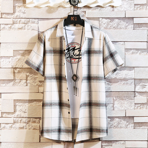 Brand Summer Men's Plaid BLACK WHITE Shirt Fashion Short Sleeve Casual Shirts Plus Asian SIZE M-4XL 5XL ► Photo 1/6